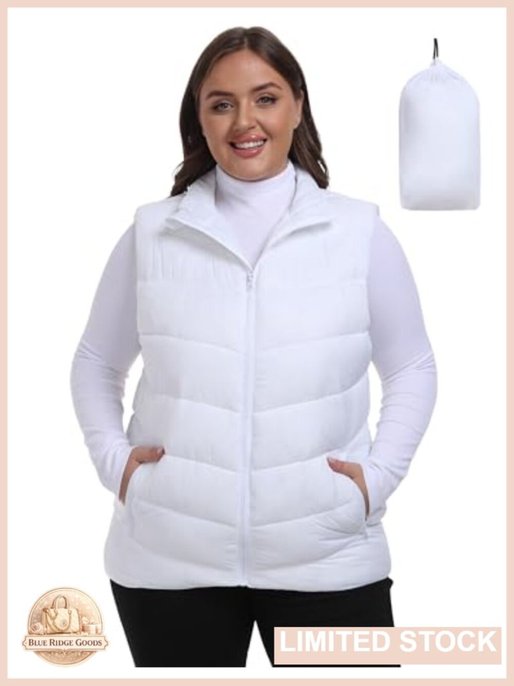 Plus Size Packable Puffer Vest Lightweight Quilted Winter Zip-Up